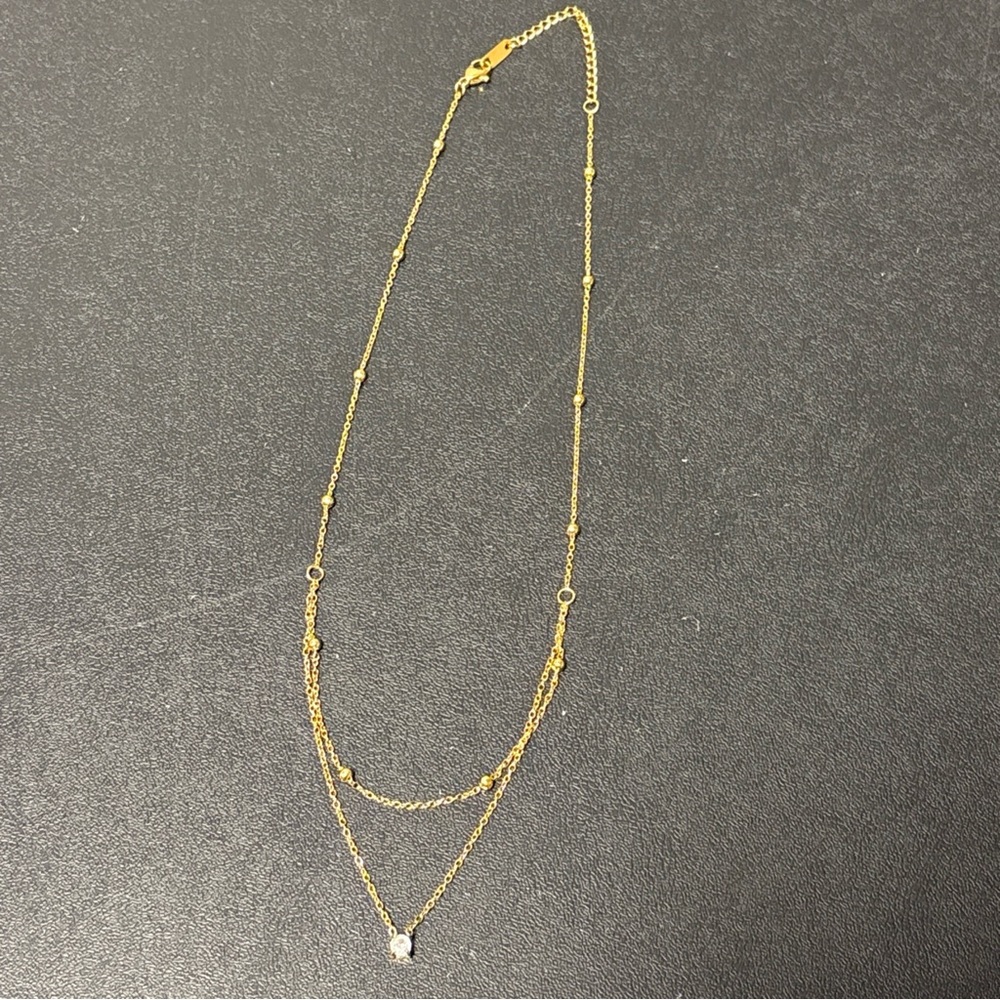 Elegant Double Gold Necklace with Pendant, 18.5”